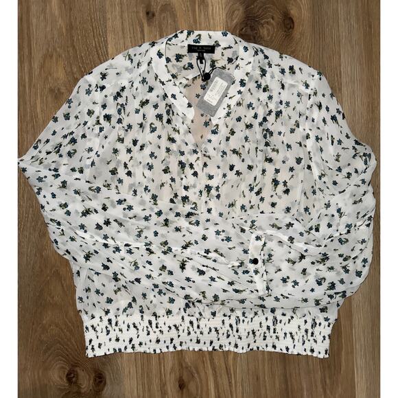 Rag & Bone Calista Stretchy smocking white floral blouse - size XL - Picture 2 of 11